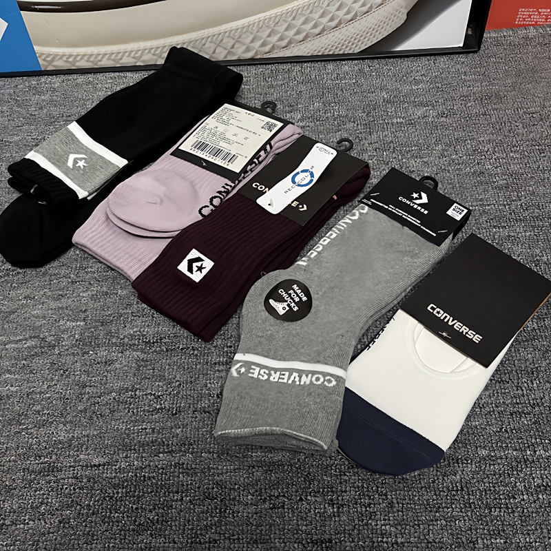 Converse Mid-Calf Socks, Long Socks, Autumn and Winter, Thickened and Warm Socks for Men and Women, Black Embroidery 10023583 10023581