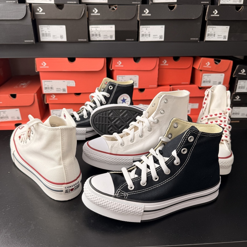 Converse Black and White Classic Canvas Platform Shoes High-Top Lift Casual Versatile Trendy Sneakers 272855 272856