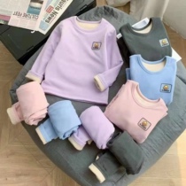 Duck childrens winter style German velvet silk and cashmere thickened suit school uniform artifact (one size smaller)