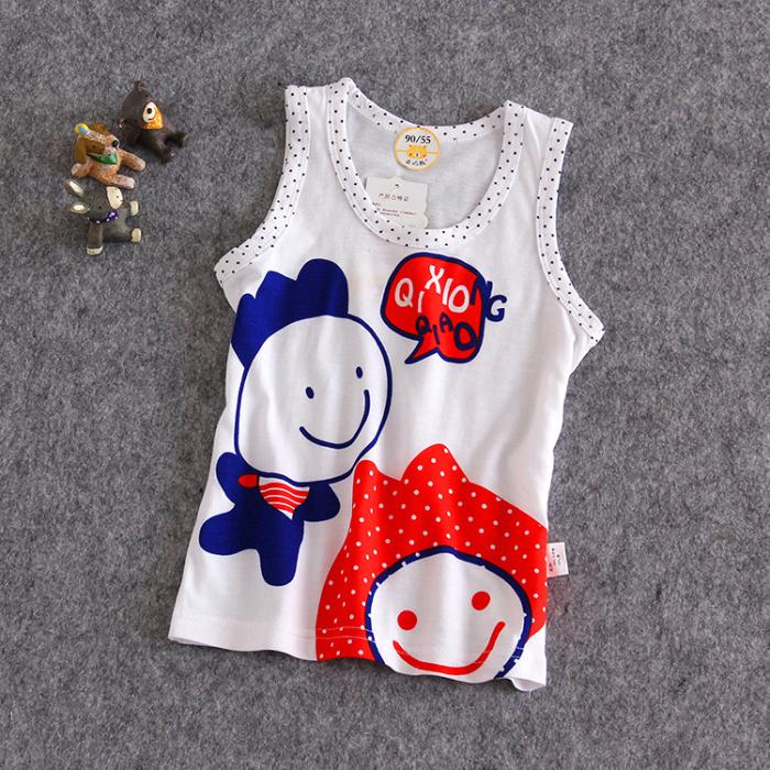 Hai lẻ gấu con tre sợi vest không tay T-shirt đầu chàng trai trung niên và trẻ em gái vest