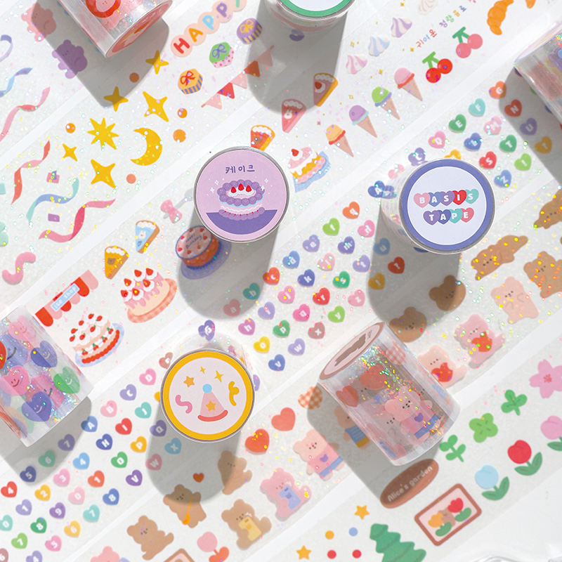 Happy Estate Series Laser Adhesive Tape Hand Ledger Decoration Stickers Cute Cartoon Teenage Hand Ledger Rubber Roll