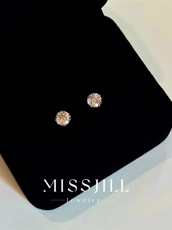 Missjill Sunset Rose｜Unique and Elegant Sparkling Romantic All-Over S925 Sterling Silver Rose Stud Earrings