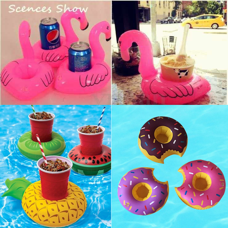 Inflatable flamingo donut cup holder water floating drink cup inflatable watermelon lemon pineapple cup sitting cup holder
