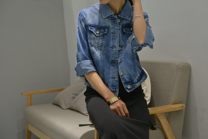 水沐森掌柜推荐牛仔上衣宽松百搭造型外套水洗短款长袖女装0.6kg