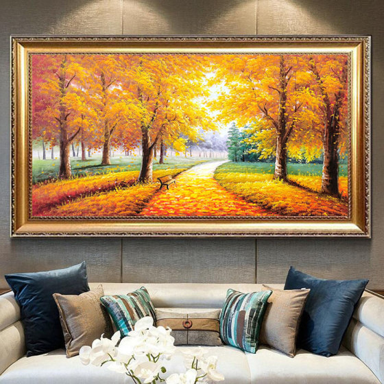 Golden Avenue Living Room Decorative Painting Modern Simple Porch Hanging Painting Restaurant Mural Pure Hand-painted Landscape Oil Painting Wall Painting