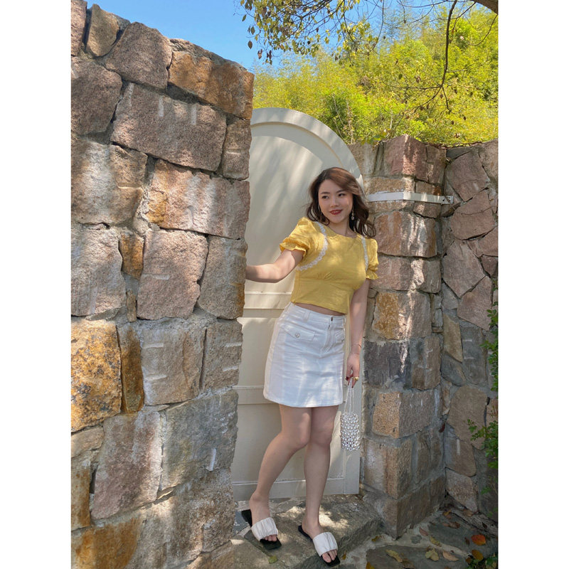 JML姜麦粒 法式花边泡泡袖短上衣两色可爱清新小姐姐2022夏季新款详情8