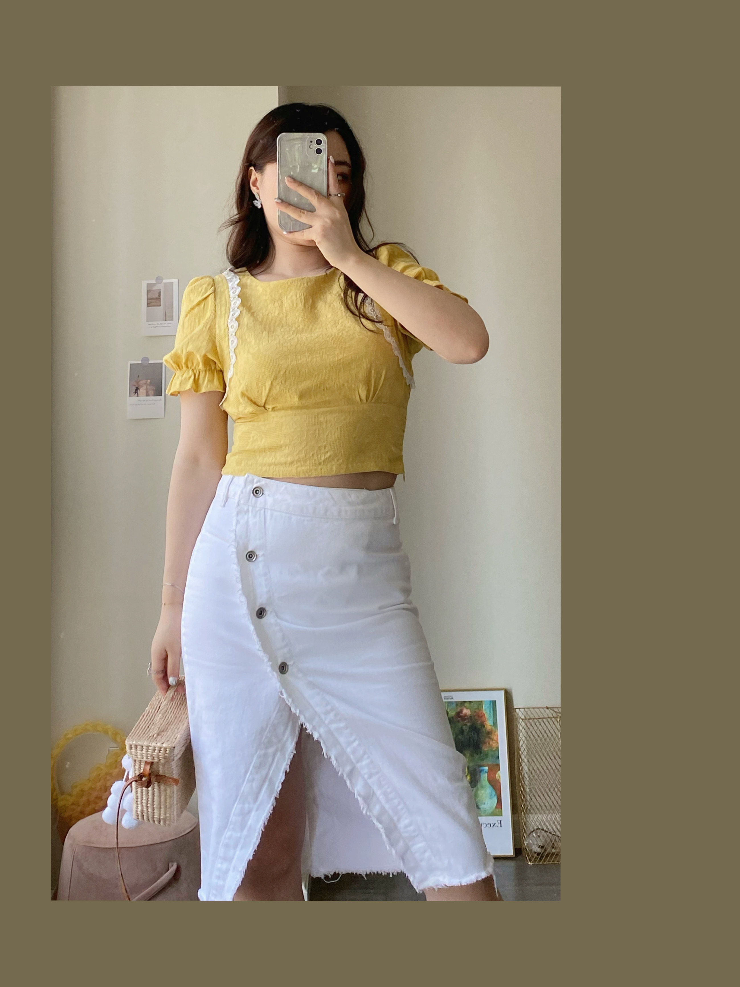 JML姜麦粒 法式花边泡泡袖短上衣两色可爱清新小姐姐2022夏季新款详情22