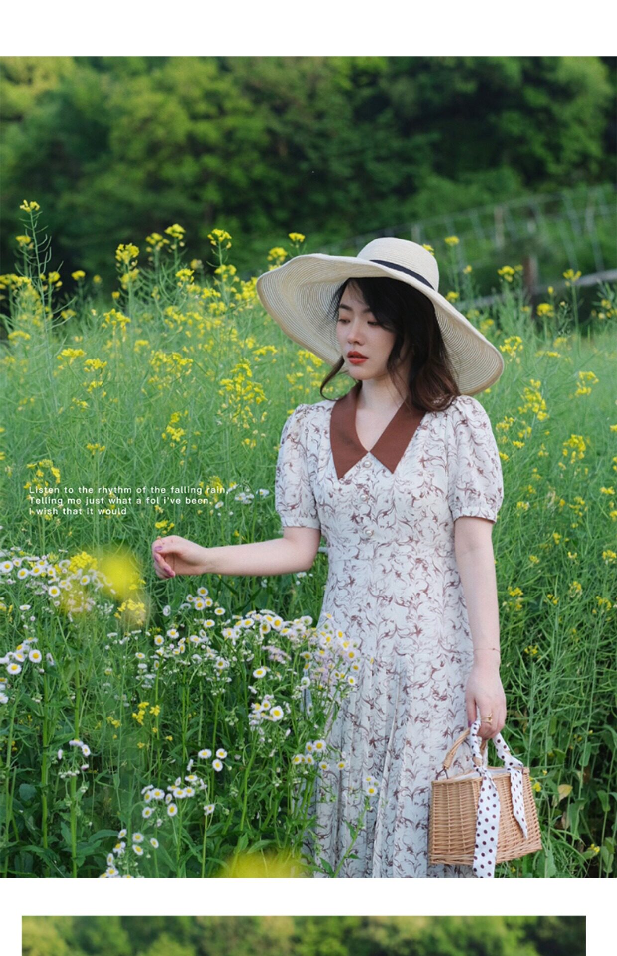 JML姜麦粒 法式复古百褶水墨连衣裙长款高腰碎花V领显瘦茶歇裙夏详情38
