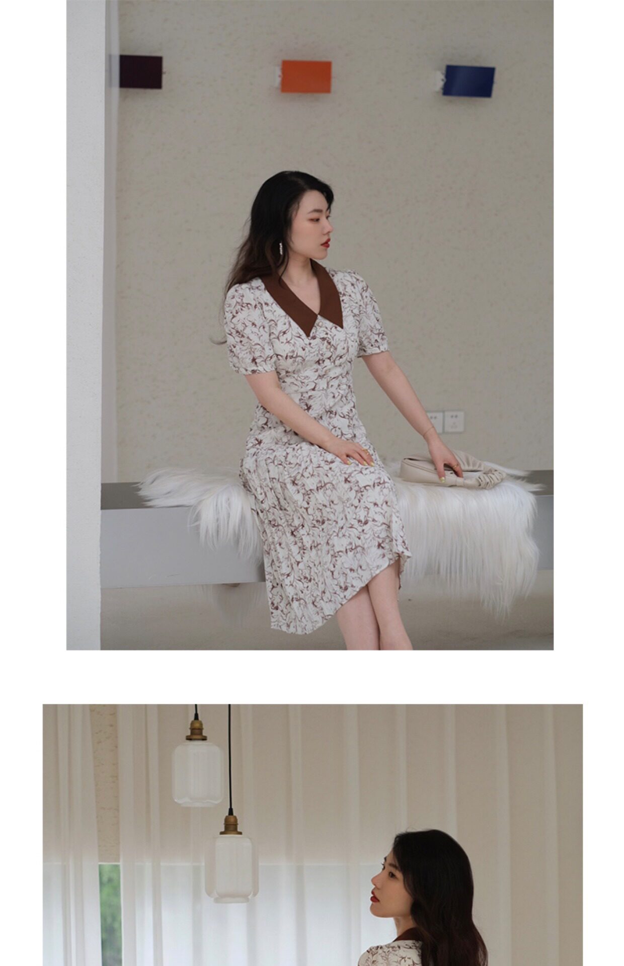 JML姜麦粒 法式复古百褶水墨连衣裙长款高腰碎花V领显瘦茶歇裙夏详情27