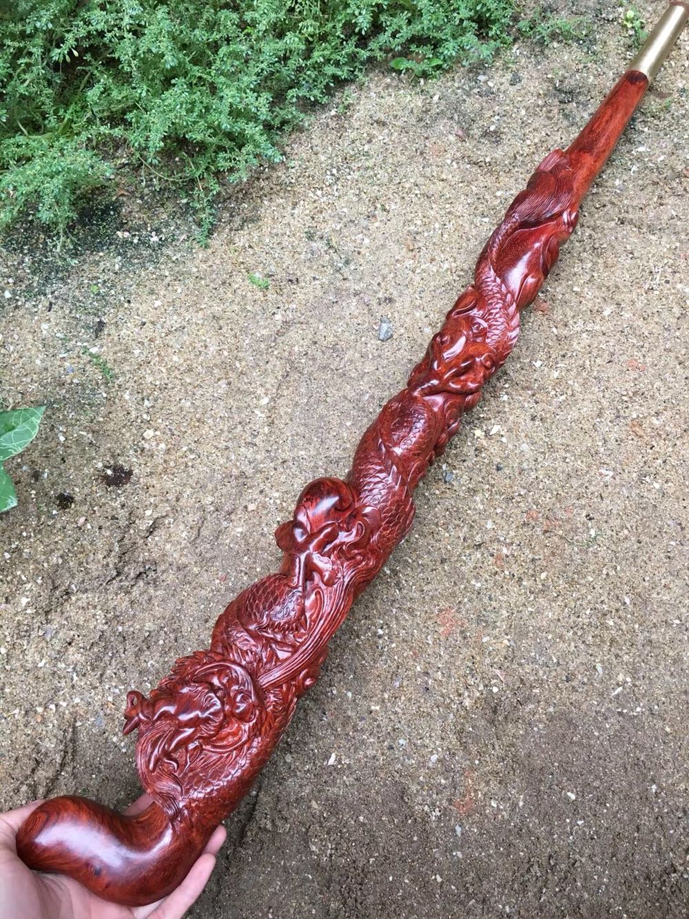 Mahogany crafts Small leaf rosewood high oil dense wood solid wood pure hand carved dragon teng cane crutch boutique