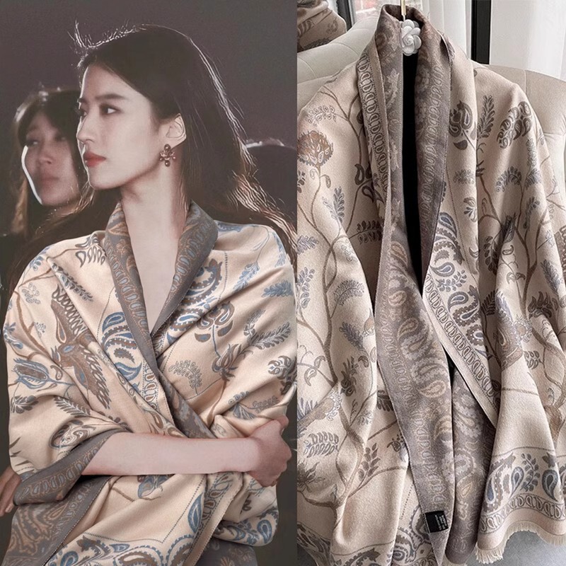 French Cyrena Kaer High-End Feel~ Versatile Cashmere Scarf for All Seasons, Double-Sided Thickened Large Shawl, Dual-Use Neck Scarf