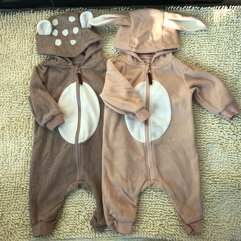 Baby squirrel rabbit shape fleece one-piece clothes spring and autumn style one-piece clothes for one-year-old boys and girls climbing clothes