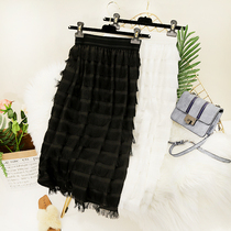 2021 spring and summer new tassel cake skirt womens long chiffon fairy skirt high waist A- line dress skirt tide