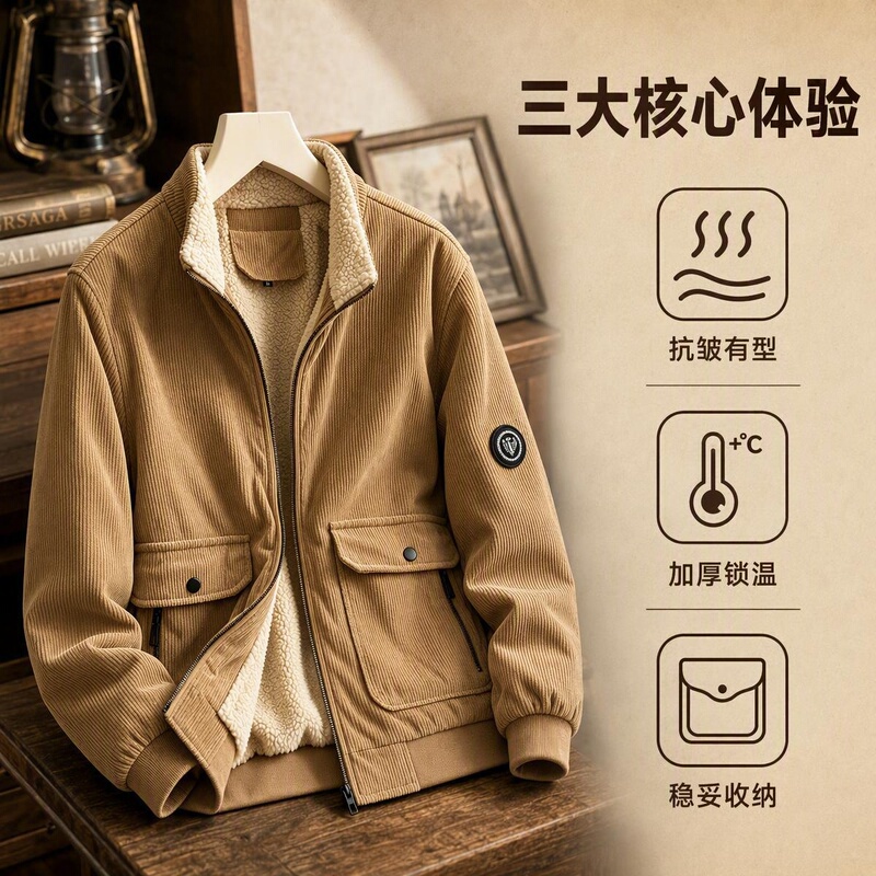 Stand Collar Work Jacket for Men, Winter 2026 New Style, Lamb Wool, Multi-Pocket Cotton Coat, Casual Thickened Stand Collar Work Jacket for Men, Winter 2026 New Style, Lamb Wool, Multi-Pocket Cotton Coat, Casual Thickened
