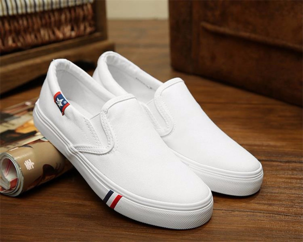Giày vải đỏ lười giày đế bằng nam một chân cũ Bắc Kinh giày thông thường cỡ lớn 45 thủy triều 46 phiên bản Hàn Quốc 47 yard giày xtep nam