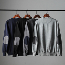 Autumn and winter new mens round neck pullover simple pure pure cotton terry comfortable Foundation Joker patch sweater tide