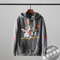 Foreign trade factory tail single mens hooded pullover sweater cartoon printing plus velvet sweater male Japanese couple Hoodie Man