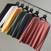 Autumn new Japanese minimalist casual Joker Mens Washed Grinding Round Neck Cotton Long Sleeve T-shirt base shirt