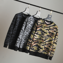 Autumn new mens sweater guest supply composite fabric round neck sleeve sweater retro camouflage casual sleeve sweater