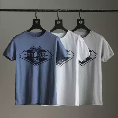 Washed cotton texture summer new men's fashion flocked print casual Joker T-shirt short sleeve men