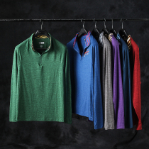 Foreign trade quick-drying T-shirt mens long sleeve stand collar breathable mountaineering semi-zipper T-shirt outdoor quick-drying clothes