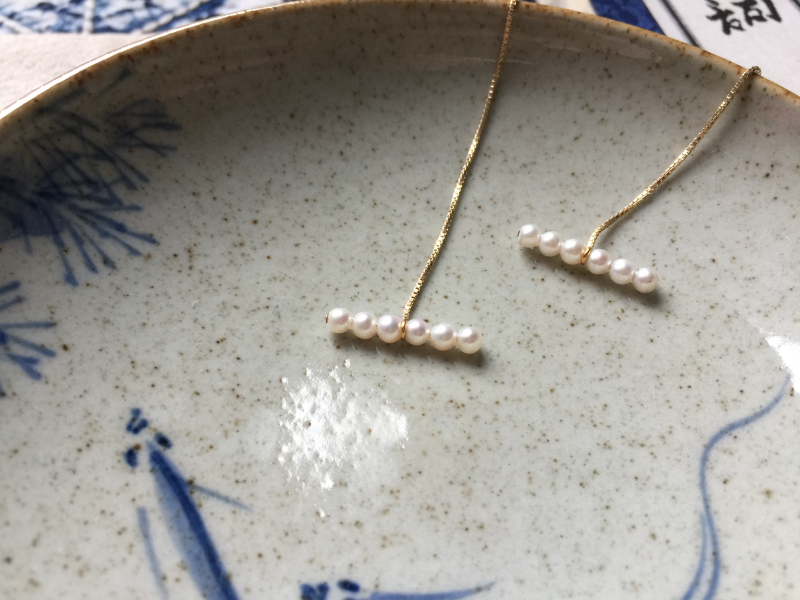 Balance beam natural freshwater pearl ear line earrings 