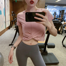 BYU RUN sports short sleeve womens irregular breathable yoga top Gym running training quick-drying T-shirt