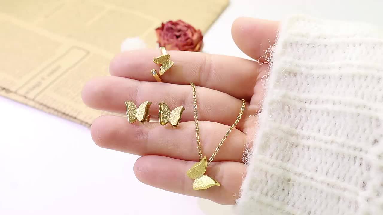 Vintage 18K Gold Plated Scrub Butterfly Stud Earrings Stainless