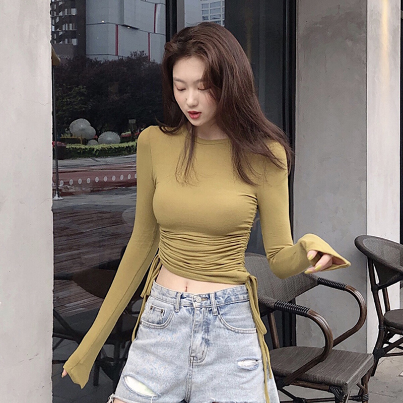 Tight t Shirts 2020 new autumn winter net red women dress long sleeve blouse in short dew navel coat