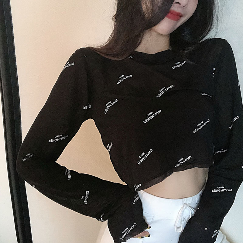 Summer blouses women 2022 new exposed navel short length sleeves T-shirt thin sunscreen with high waist and sexy black undershirt