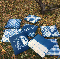 ) ▋ Hand tie-dyed blue-dyed plant-dyed cotton lace cushion cushion seat cushion 45x45 ZD6