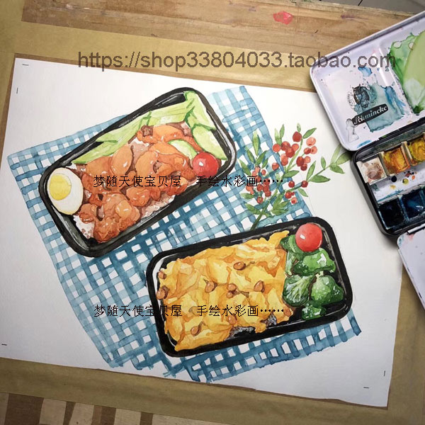 Original hand-painted watercolor illustration 