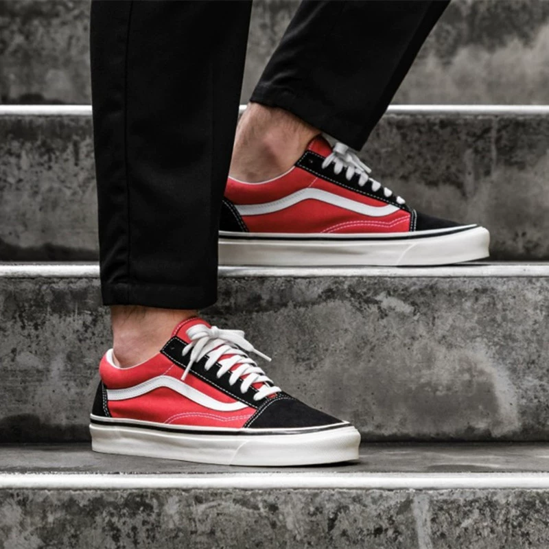 Vans Anaheim 36 DX cặp màu tương phản đỏ và đen thấp để giúp nam và nữ lên giày giày trượt ván VN0A38G2UBS - Dép / giày thường