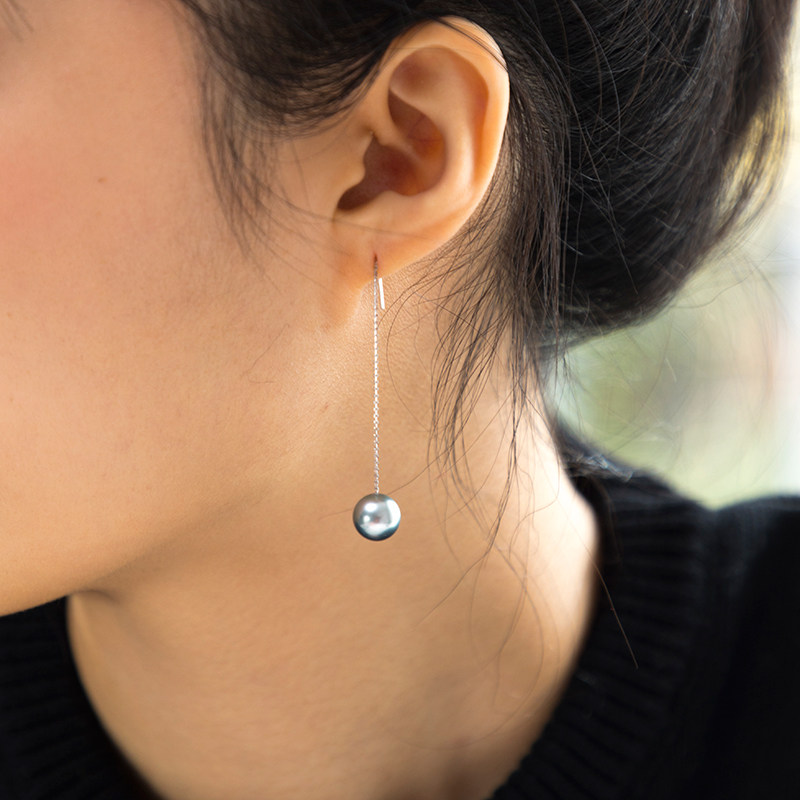 No Phase Fasting Natural Great Creek High Quality Grey Pearl Seawater Pearl Advanced Grey 18K Platinum Mosaic Ear Necklace