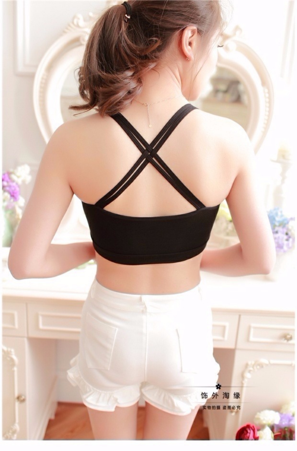 Sexy lưng chéo ống hàng đầu quấn ngực đa năng chống ánh sáng cotton đáy quần làm đẹp trở lại đồ lót với miếng đệm ngực áo độn ngực