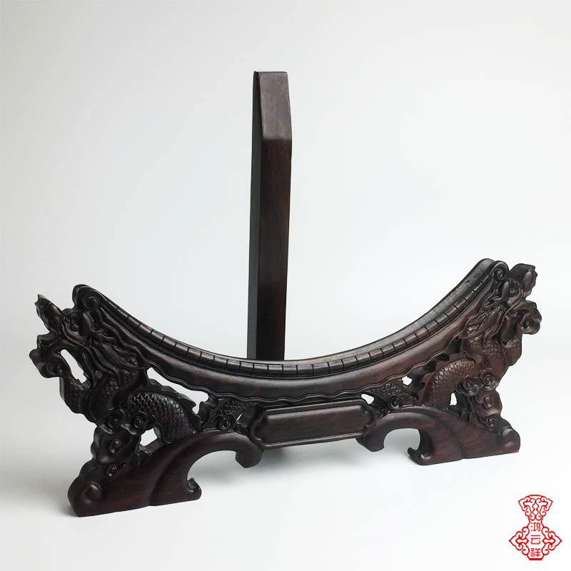 Disc shelf classical Chinese antique porcelain tray bracket black red sandalwood faucet carving solid wood plate bracket