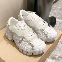 ins super fire daddy shoes Ouyang Nana with the same chain white shoes thick-soled versatile sports casual shoes womens tide