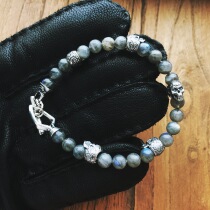 Spot American William Henry Silver BB44LAB Crescent Handmade Silver Skull Labrador Stone Bracelet