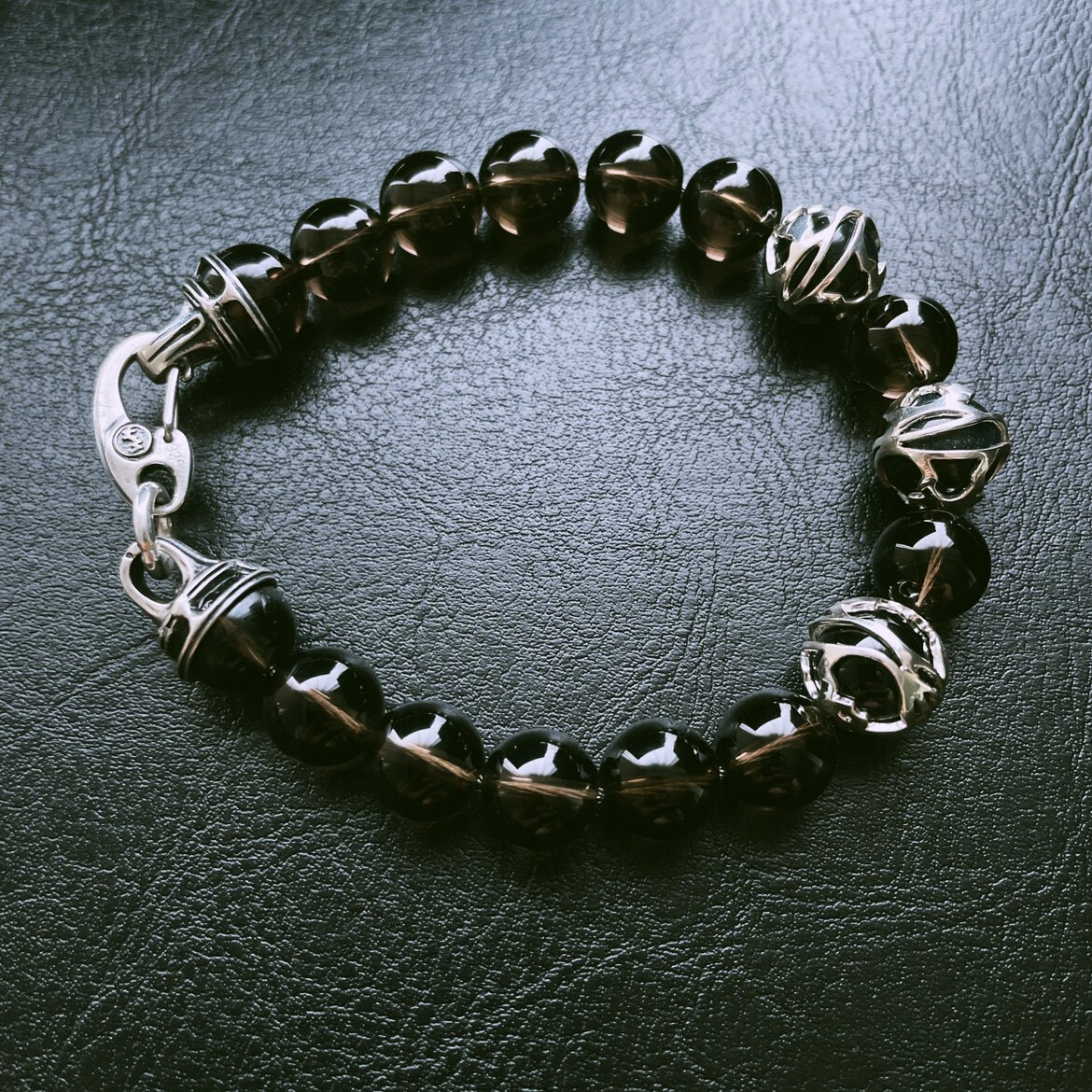 Spot new US William Henry BB32SQ natural smoke crystal pure silver wrap blue tiger eye beads handmade