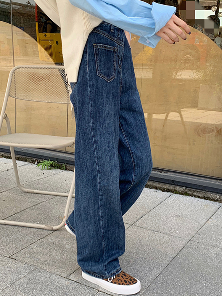 Pear-shaped body pants women's fat mm spring jeans large size fat sister retro high waist loose slim wide-leg pants