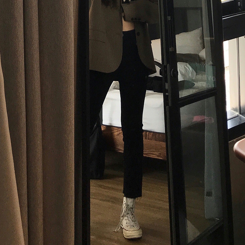 2021 new large size spring autumn pants children fat younger sister mm black jeans display slim 90% straight drum pants 200 catty