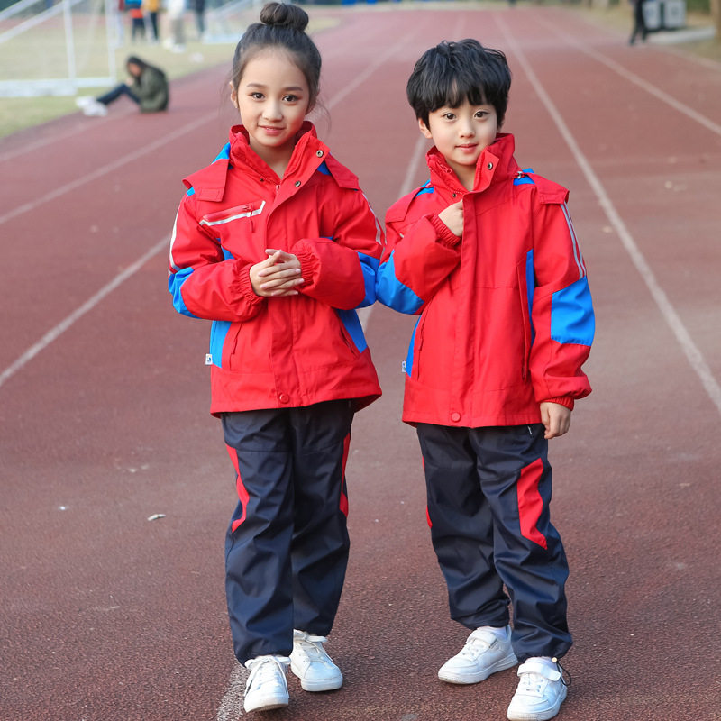Primary school children Assault Clothing Plus Velvet Blouse Jacket School Suit Children's Pants Autumn Winter Boy Girl Three Sets