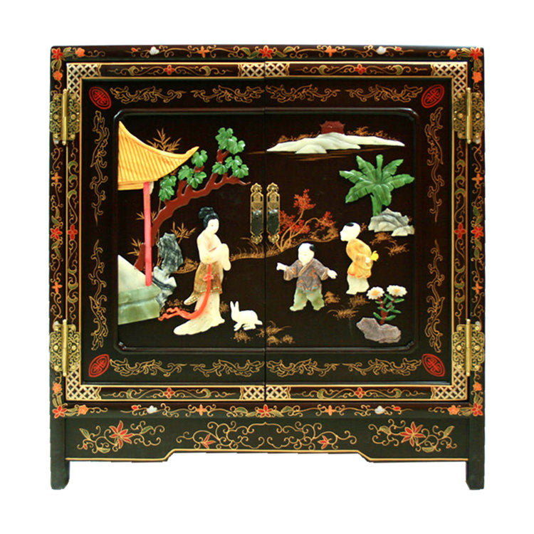 Painting Art Bone with Double Door Mega Decoration Cabinet Yangzhou Painter New Chinese Classical Home Decoration Solid Wood Furniture