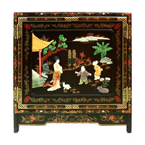 Lacquer Art Bone Stone Studded Double Door Xuanguan Decorative Cabinet Yangzhou Lacquer Ware New Chinese Classical Home Decoration Solid Wood Furniture