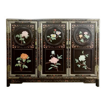Lacquer Art Bone Stone Mosaic Flowers Birds Three Doors Closet Shoes Cabinet Yangzhou Lacquer Ware New Chinese Vintage Solid Wood Furniture Free of installation