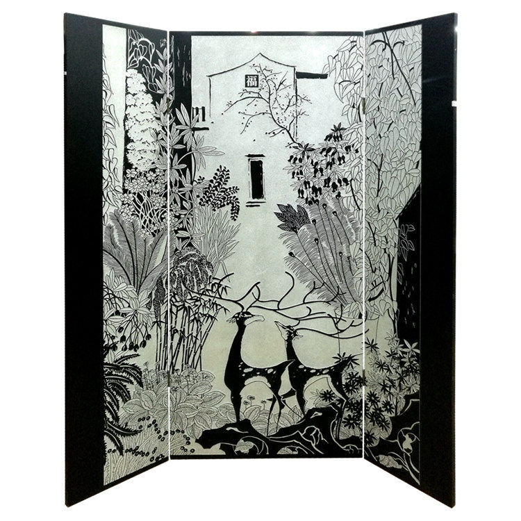 Yangzhou Paint Material Paint and Silver Lacquer Three Fold Screen Seal Section Paint Art New Chinese Classical Home Solid Wood Furniture