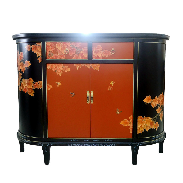 Painting curved masktop decoration cabinet customized Yangzhou lacquer New Chinese classical home decoration solid wood furniture