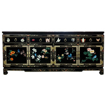 Yangzhou lacquer carved lacquered bone stone inlaid with four doors and four smoke-off-closing decoration cabinet lacquer art home neoclassical solid wood furniture