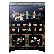 Yangzhou Lacquer Bone Stone Inlay Character Dining Side Cabinet Xuanguan Decorative Wine Cabinet Lacquer Art Solid Wood New Chinese Vintage Furniture