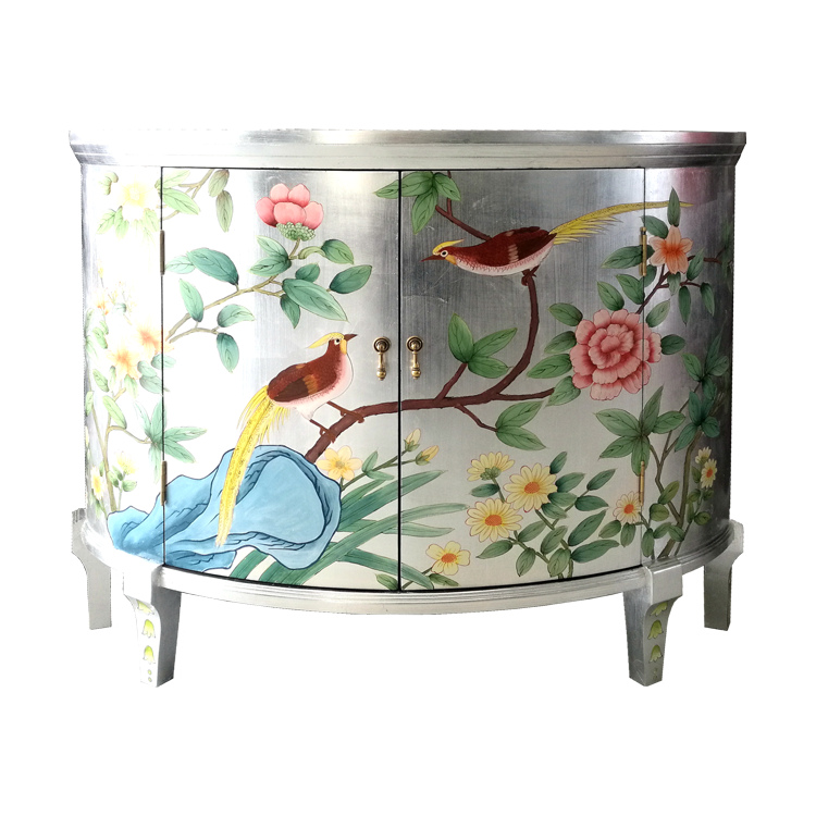 Silver painted semi-round mask decoration cabinet customized Yangzhou lacquer New Chinese classical home decoration solid wood furniture